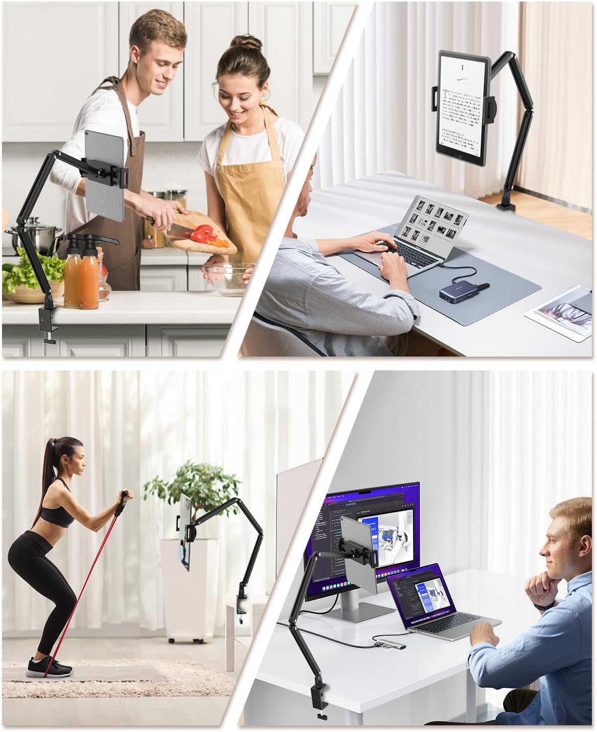 Tablet Stand for iPad, Aluminum Multi-Angle Adjustable Tablet Holder, Heavy-Duty Metal Base for Desk, Compatible with 5.7''-15.6'' iPad Pro, Surface, Kindle, Tablets, Portable Monitors and More