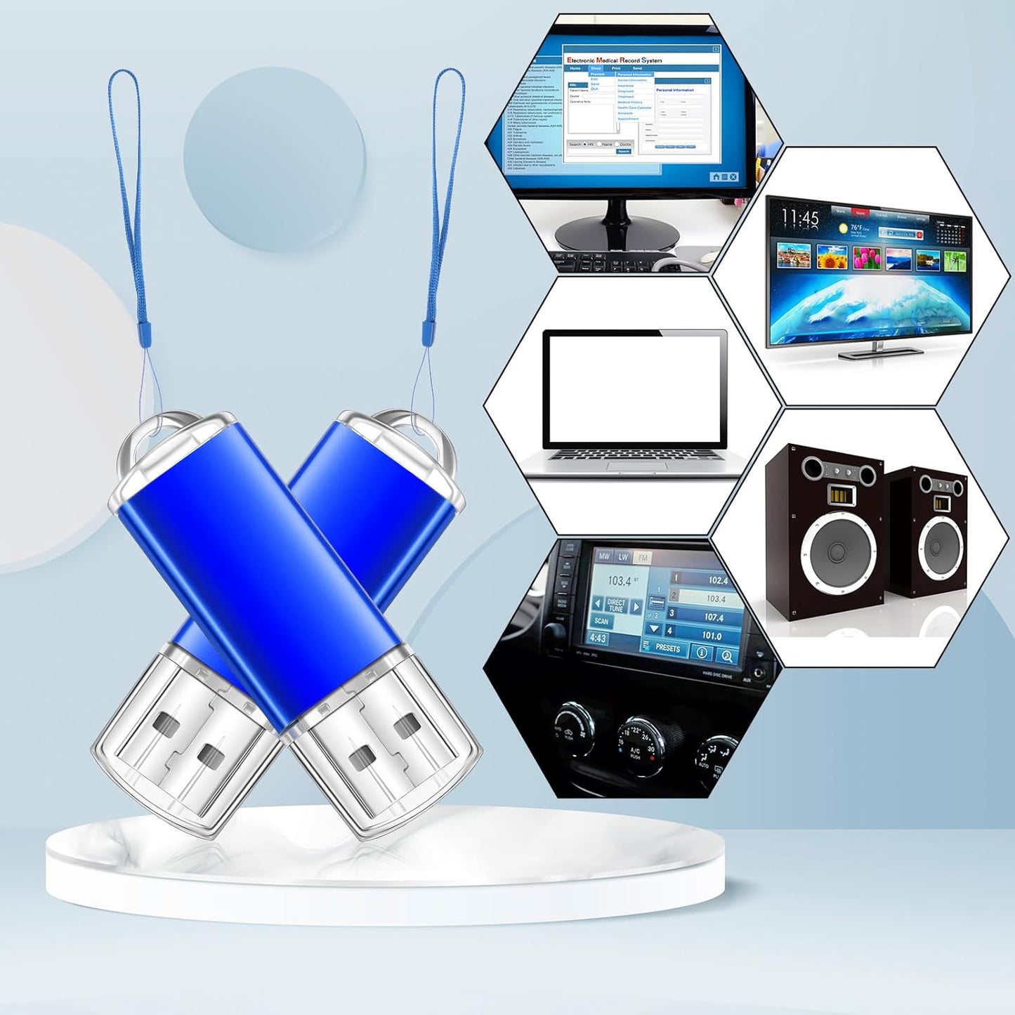 Hoteam 50 Pack USB 2.0 Flash Drives Bulk Blue Portable Thumb Drive with Hat USB Sticks Bulk with 50 Pcs Lanyards for Data Storage File Sharing Commercial Gift(2GB)