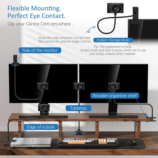 Eye Contact Web Camera for Desktop Computer – 1080P USB Camera with Microphone & Stand, Center Cam for Laptop or Desktop, Manual Focus, Plug & Play for macOS & Windows(Black)