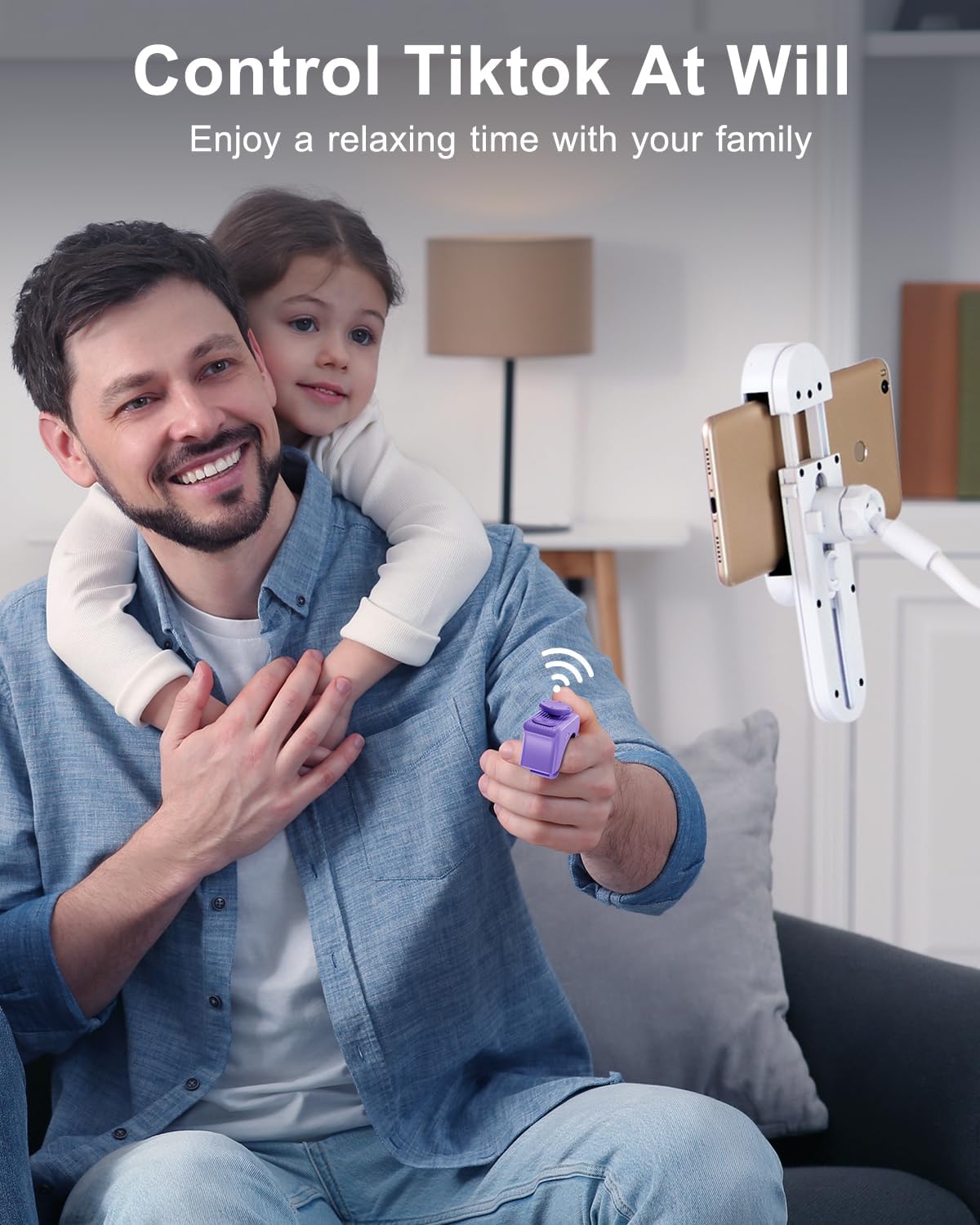 TikTok Scrolling Ring Remote Control, Camera Shutter Remote, Wireless Bluetooth Scrolling Ring for iPhone, iPad, iOS, Android - Purple