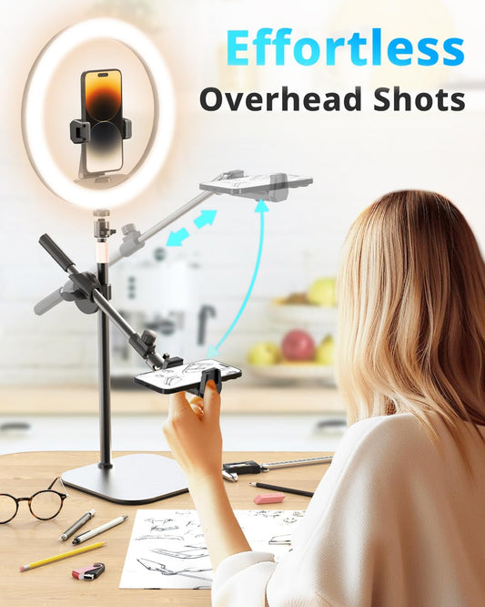 UBeesize 12" Desk Ring Light with Stand and Phone Holder, Overhead Phone Mount for Video Recording, Zoom Meeting, Live Streaming, Tiktok, YouTube,Compatible with iPhone, Android, Cameras
