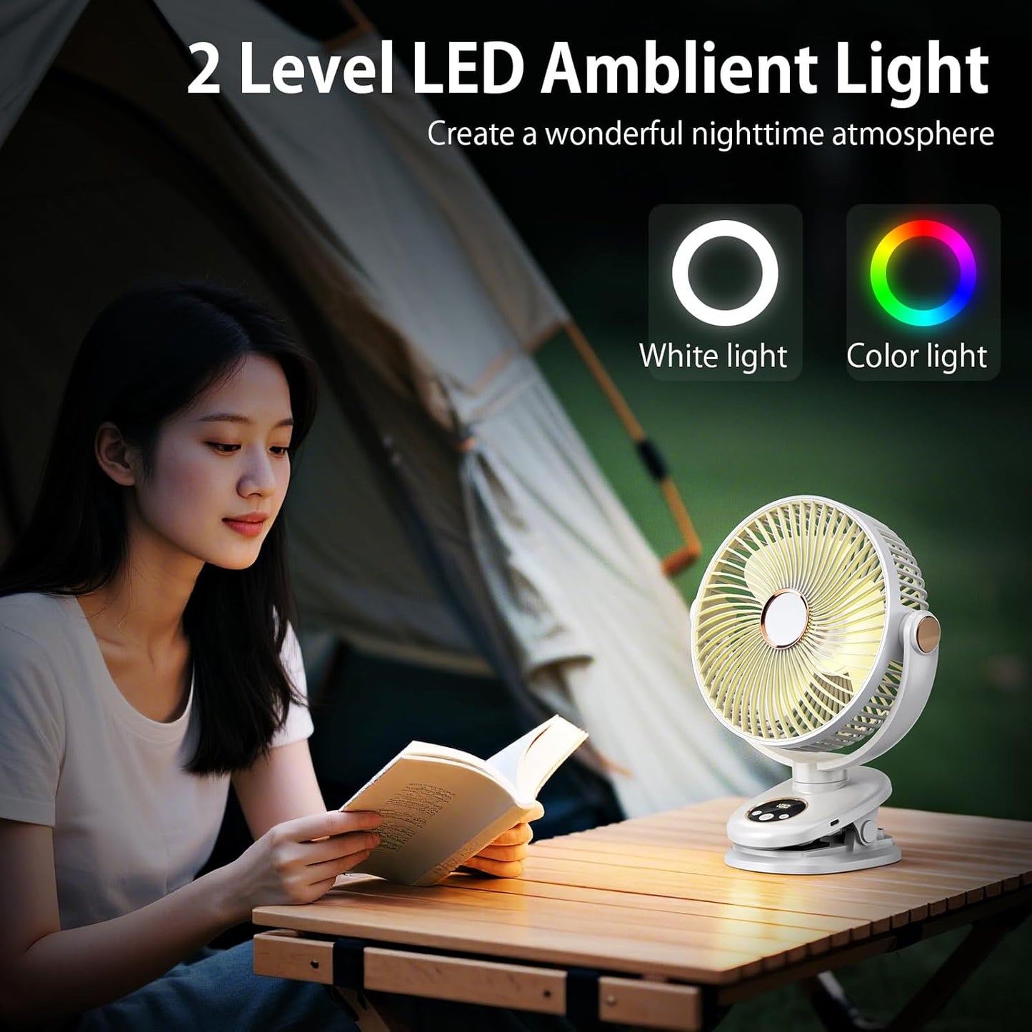 iNeibo 10000mAh Portable Clip on Fan, 90° Oscillating Fan, 8 Inch Rechargeable Battery Operated Desk Fan, Strong Airflow, 5 Speeds, Sturdy Clamp for Golf Cart Home Office Outdoor Travel (White)