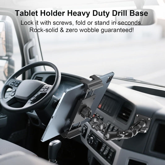 PLDHPRO Tablet Holder for Car Dashboard Heavy Duty Drill Base 360° Adjustable 3-Stage Stand Dash Mount Compatible with iPad, Galaxy Tab, Fire HD, 5.1-15.6'' Phone Tablets for Truck Wall Desk Vehicle