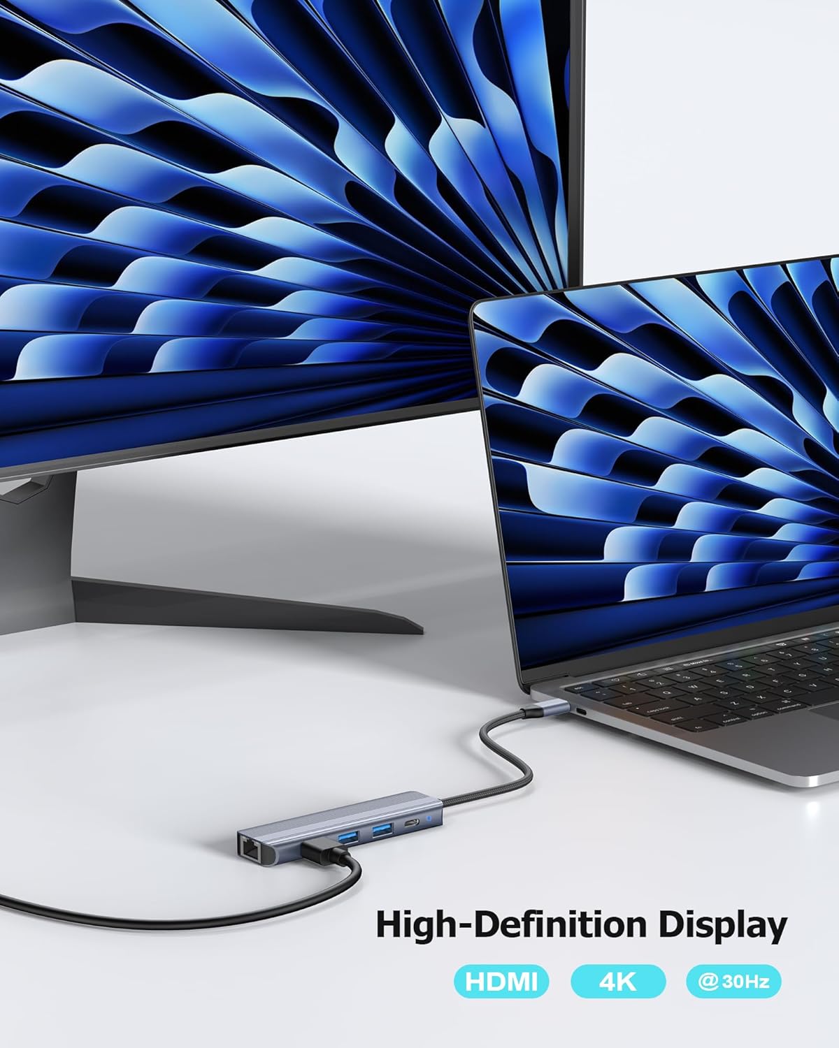 USB C Hub Ethernet HDMI Multiport Adapter for MacBook Pro/Air, iPad, Laptop Dock with 5Gbps USB A/C, 1Gbps RJ45 Gigabit Ethernet, 4K 30Hz HDMI, 100W Pass Through Charging