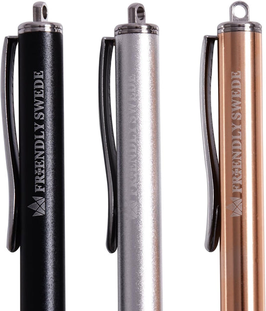 The Friendly Swede Stylus Pen for Touchscreen — 3-Pack 5.5" High Precision Stylus Pen with Replaceable Thin Tips, Elastic Lanyards & Screen Cleaning Cloth - Gold/Silver/Black