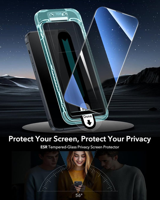 ESR 3 Pack for iPhone 16e/ iPhone 14/ iPhone 13/13 Pro Privacy Screen Protector, Anti-spy Tempered-Glass Privacy Screen Protector with Flawless Fit Tray