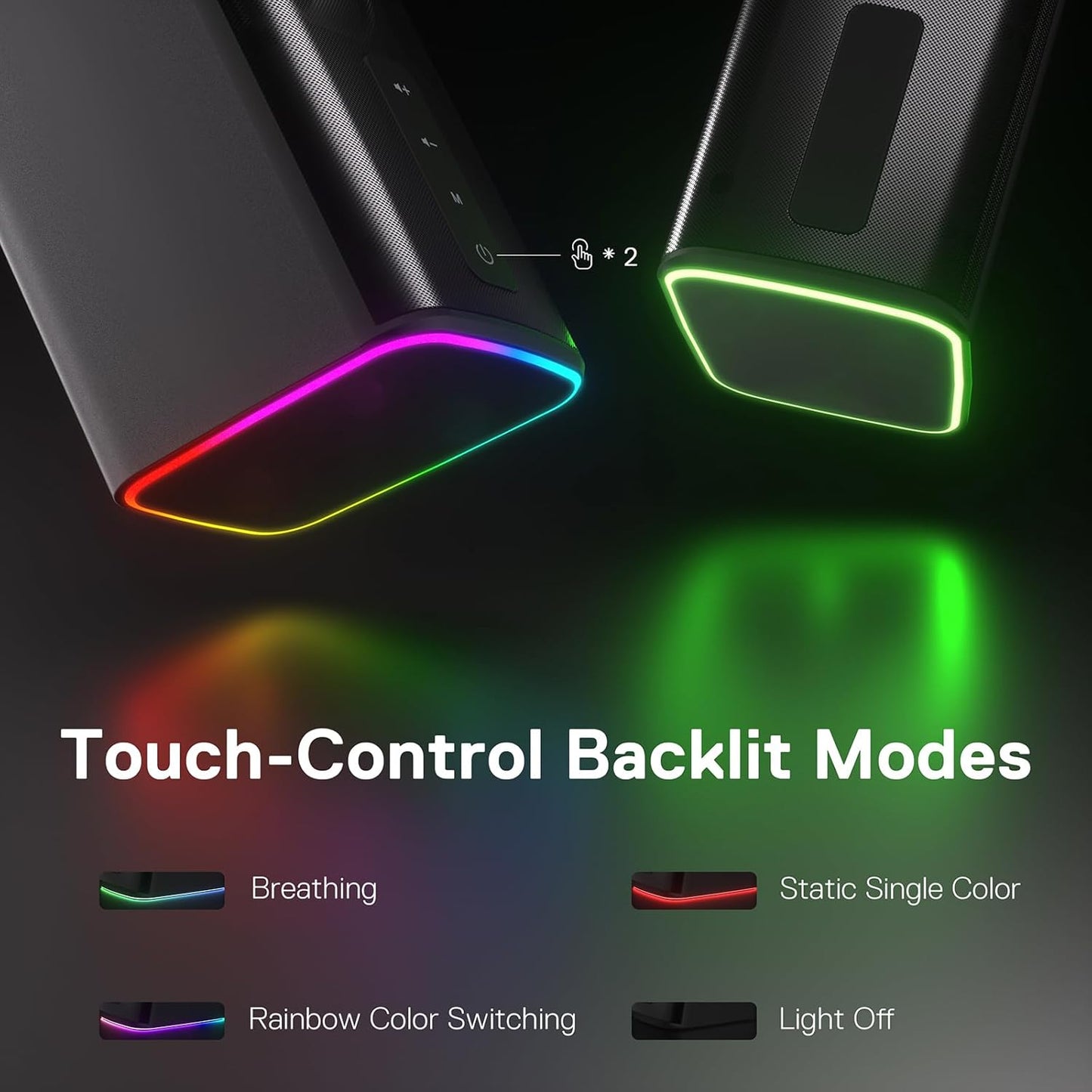 Redragon GS814 Stereo Desktop Speaker, 20W Output, 4 Real Units, BT 5.0/3.5mm AUX, Enhanced Bass, Touch-Control, Dynamic RGB Lighting