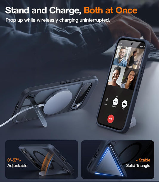 TORRAS Magnetic & Stand for Google Pixel 9 Pro XL Case, Fit for MagSafe, 12FT Mil-Grade Drop Protection, Slim Fit for Google Pixel 9 Pro XL Phone Case with Built-in Kickstand, Translucent Matte Black