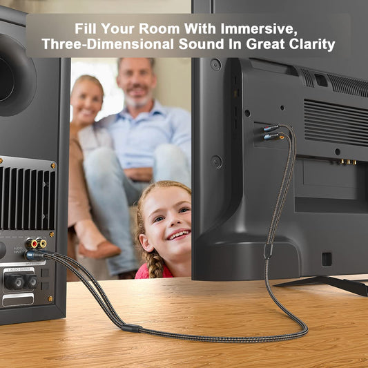 RCA Cable Subwoofer Cable 2RCA Male to 2RCA Male Stereo Audio Cable Y Splitter 24K Gold-Plated Nylon Braided Double Shielded Digital Analogue Supports Amplifiers,Home Theater,Hi-Fi System(5ft/1.5m)