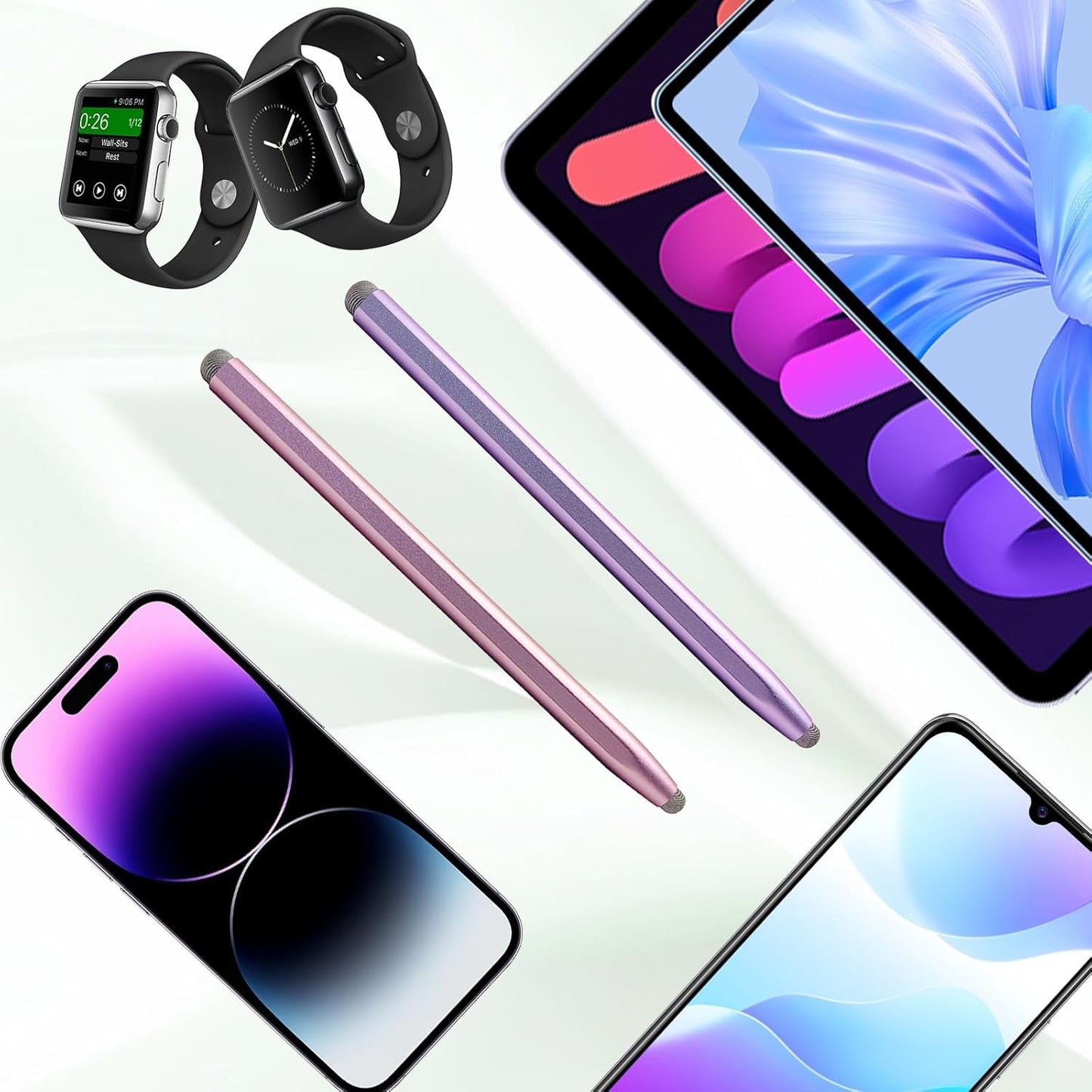 Stylus Pen for Touchscreen with Magnetic, Kenkor 2PCS Tablet Pencil for Apple iPad/iPad Air/Mini/Pro/iPhone/Android/Huawei/Cellphone/Samsung/Galaxy All Universal Touch Screen Devices (Purple/Pink)