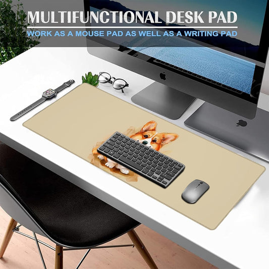 Watercolor Corgi Gaming Mouse Pad, Large Office Desk Mat, Anti-Slip Rubber Base Mousepad for Computer Laptop Keyboard, Smooth Desk Pad for Home Office Gamer Work Accessories 31.5" x 11.8"