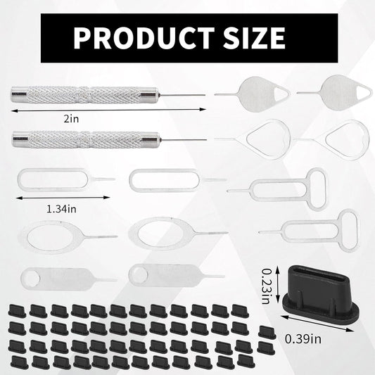 16 PCS Sim Card Removal Tool, Sim Ejector Tool, Comes with 50 Pieces of Mobile Phone Dust Plugs Type-C Data Plugs, Small and Portable, Available for All Mobile Phones
