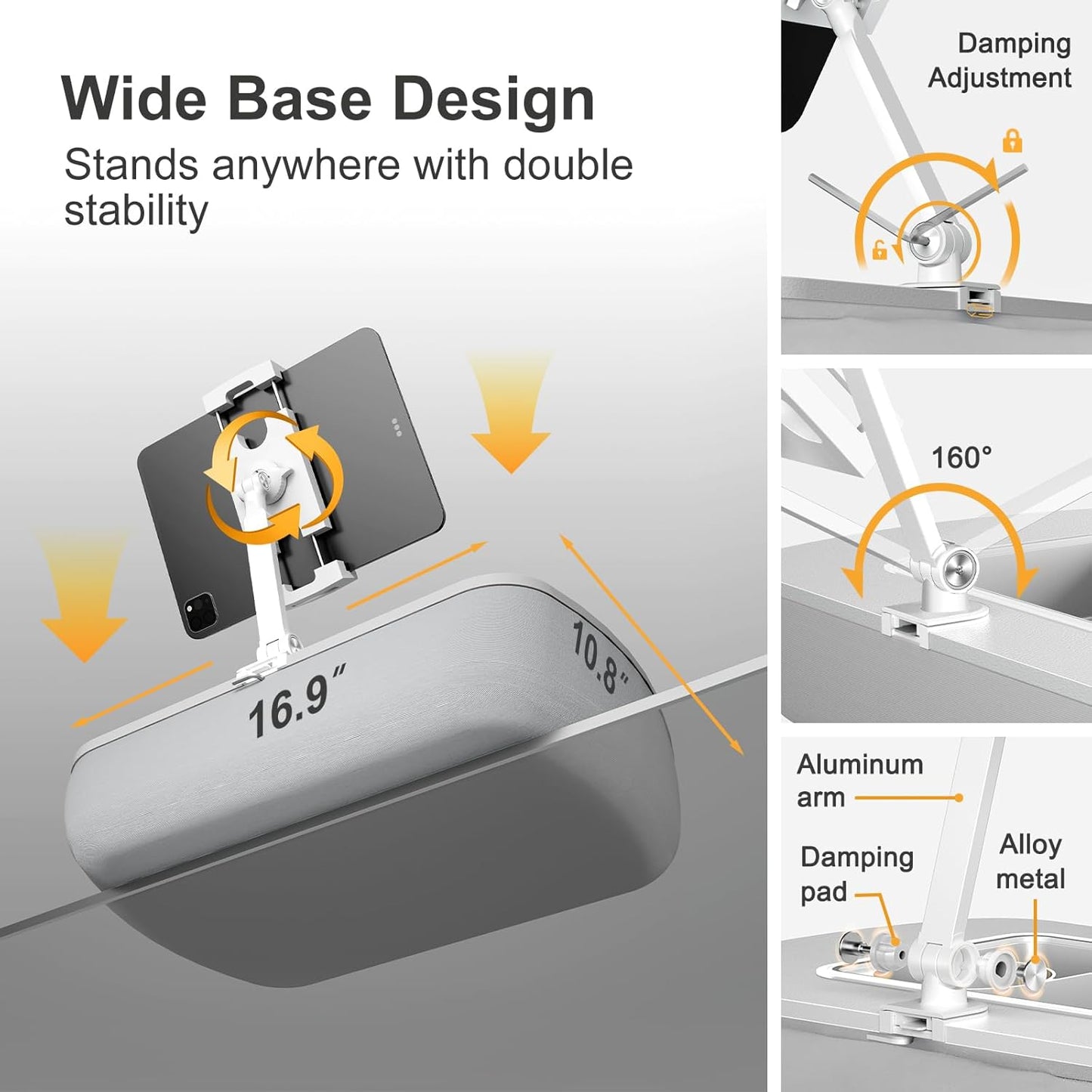 Tablet Stand Pillow with Snack Bowl, iPad Lap Holder for Hands-Free Reading and Relaxation on Bed,Couch,Recliner, 360° Rotating Clip for 4.7-13" Kindle,eBook,Tablet,iPhone (Light Gray)