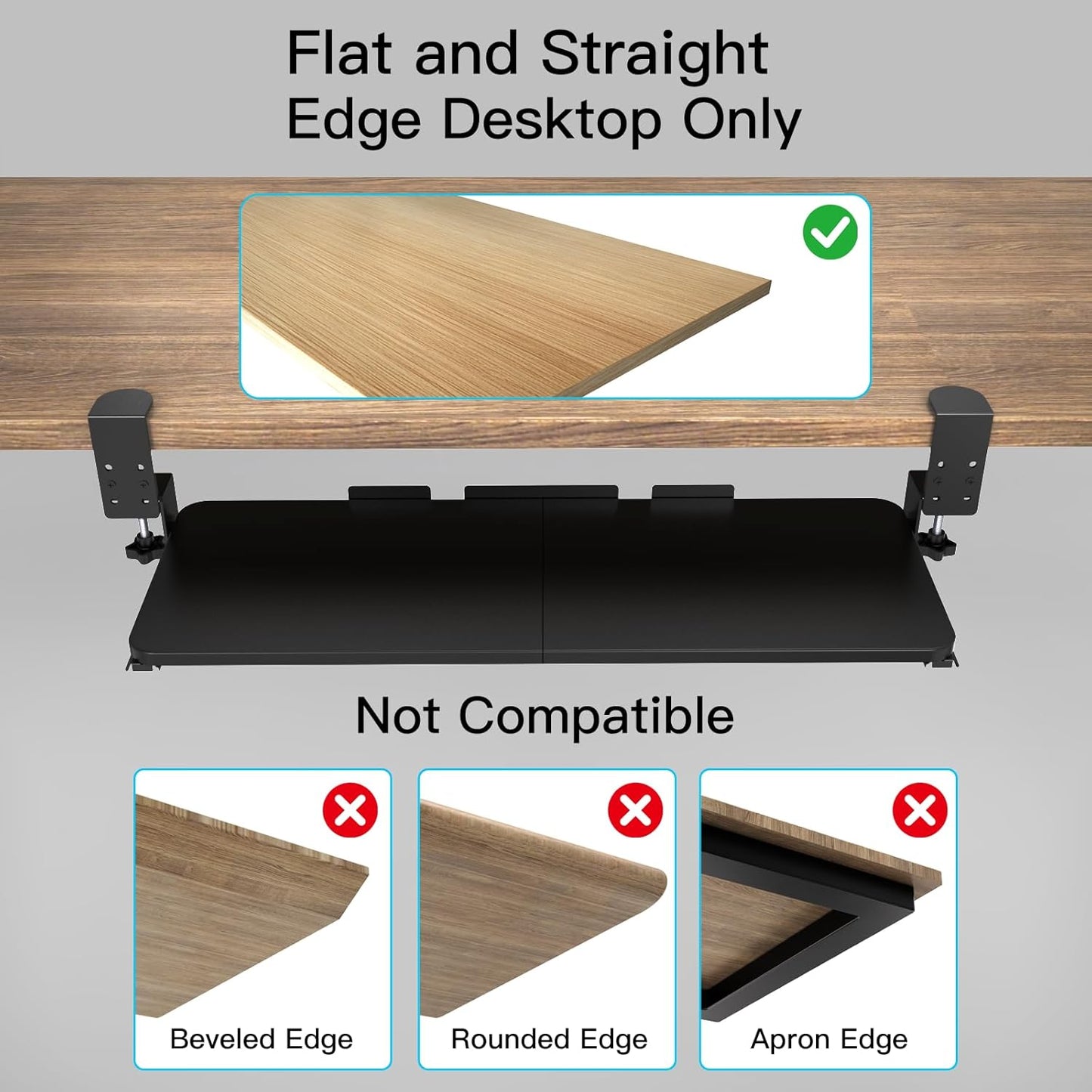 Ergonomic Keyboard Tray Under Desk Pull Out with Adjustable C-Clamp Mount, Slide-Out Computer Keyboard and Mouse Platform Drawer for Office and Home Typing (Black)
