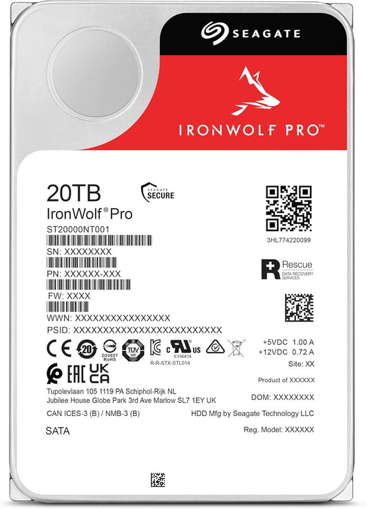 Seagate IronWolf Pro, 20 TB, Enterprise NAS Internal HDD –CMR 3.5 Inch, SATA 6 Gb/s, 7,200 RPM, 256 MB Cache for RAID Network Attached Storage (ST20000NT001)