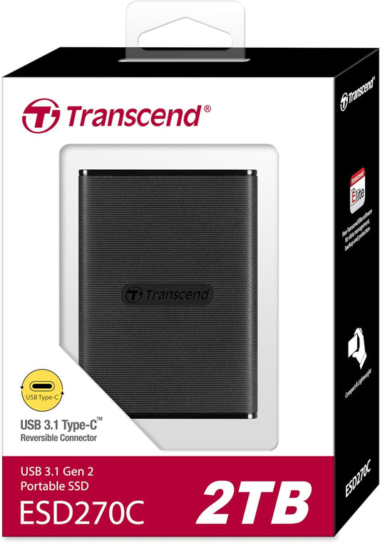 Transcend 2TB External SSD for iPhone/iPad/Mac/Windows/Android, PC/Laptop/Tablet/TV/Game Console, Portable Solid State Drive with One Touch Back up, One-Time Password Unlock, Type-A&Type-C Cables