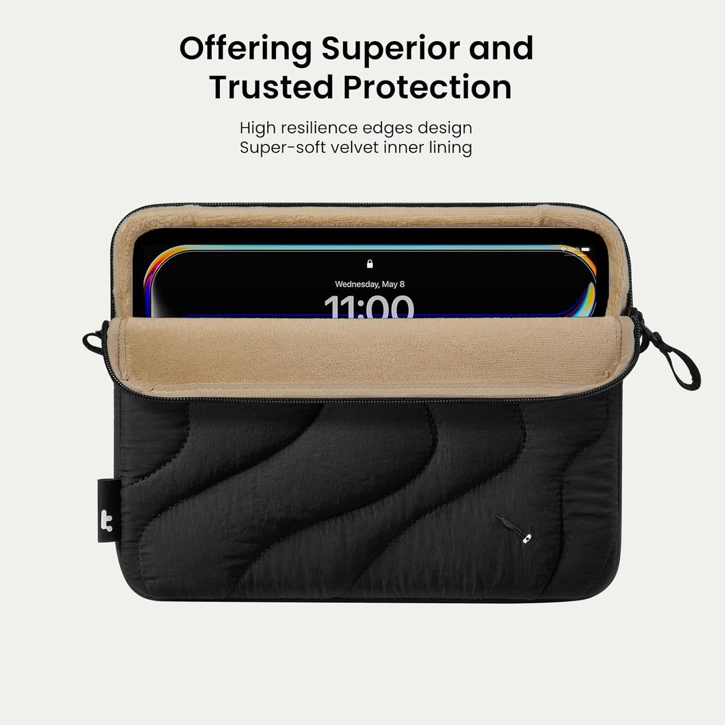tomtoc 360 Protective Puffy Tablet Sleeve for iPad Pro 11-inch (M4/(4th/3rd/2nd/1st Gen), iPad Air 11-inch (M3) 2025/(M2) 2024 with Magic Keyboard/Smart Keyboard, Quilted Soft Puffer iPad Case