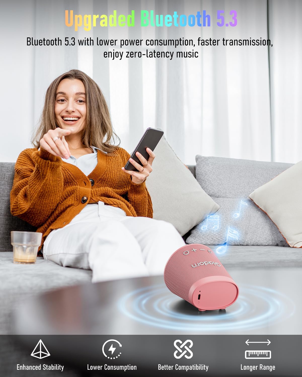 Portable Bluetooth Speaker Wireless with 9 Color Lights, 20H Playtime, Stereo Pairing, Deep Bass, IPX6 Waterproof, Bluetooth 5.3, Small Speaker for Home, Party, Outdoor, Camping, Beach, Gift