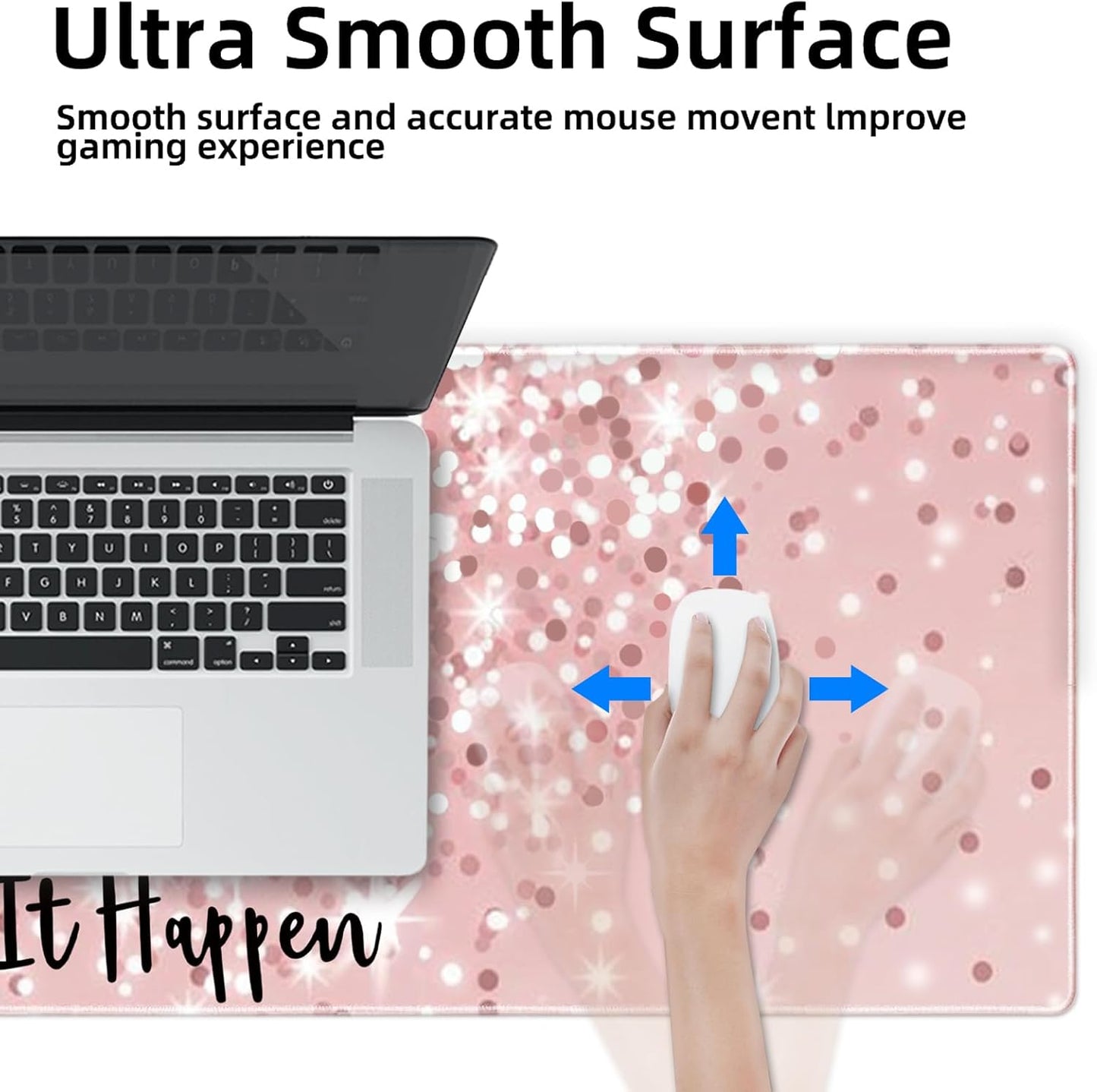 Galdas Gaming Mouse Pad XXL XL Large Long Extended Big Mousepad Non-Slip Rubber Keyboard Mouse Pad with Stitched Edges for Laptop Home Office (31.5x11.8x0.08 Inch) … (Bling Words)