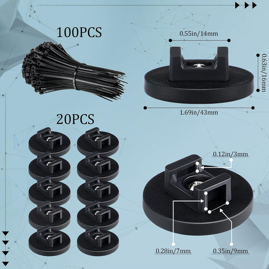 Yookeer 120 Pieces Magnetic Zip Tie Mount Multipurpose Cable Holder Magnets Magnetic Wire Management Bases with Heavy Duty Zip, Mount Nylon Cable Ties in Total (43 mm)