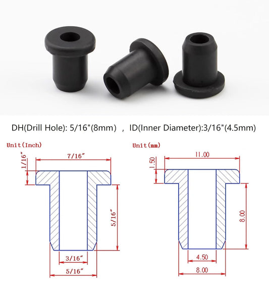 25 pcs 5/16" Drill Hole,3/16" ID Black Silicone Top hat Rubber Grommets for Wiring,Automotive,Firewall,Hole Plug,Desk,Screw,Water and Gas Pipe,Drain,House Siding,Cable Bushing,Glass,Wire Plug