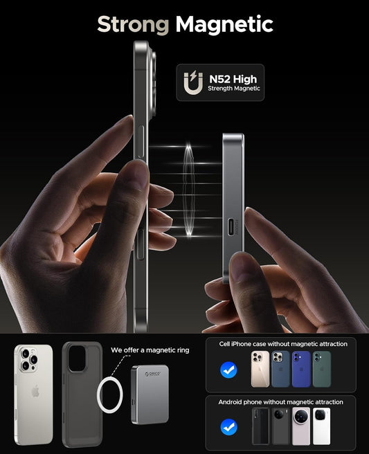 ORICO 512 GB Magnetic SSD, PD100W Charging, 4K ProRes HDR, 1000MB/s USB 3.2, Portable External Drive for iPhone 16/15, Laptops, Tablets - Aluminum Alloy, Drop Resistant - K10