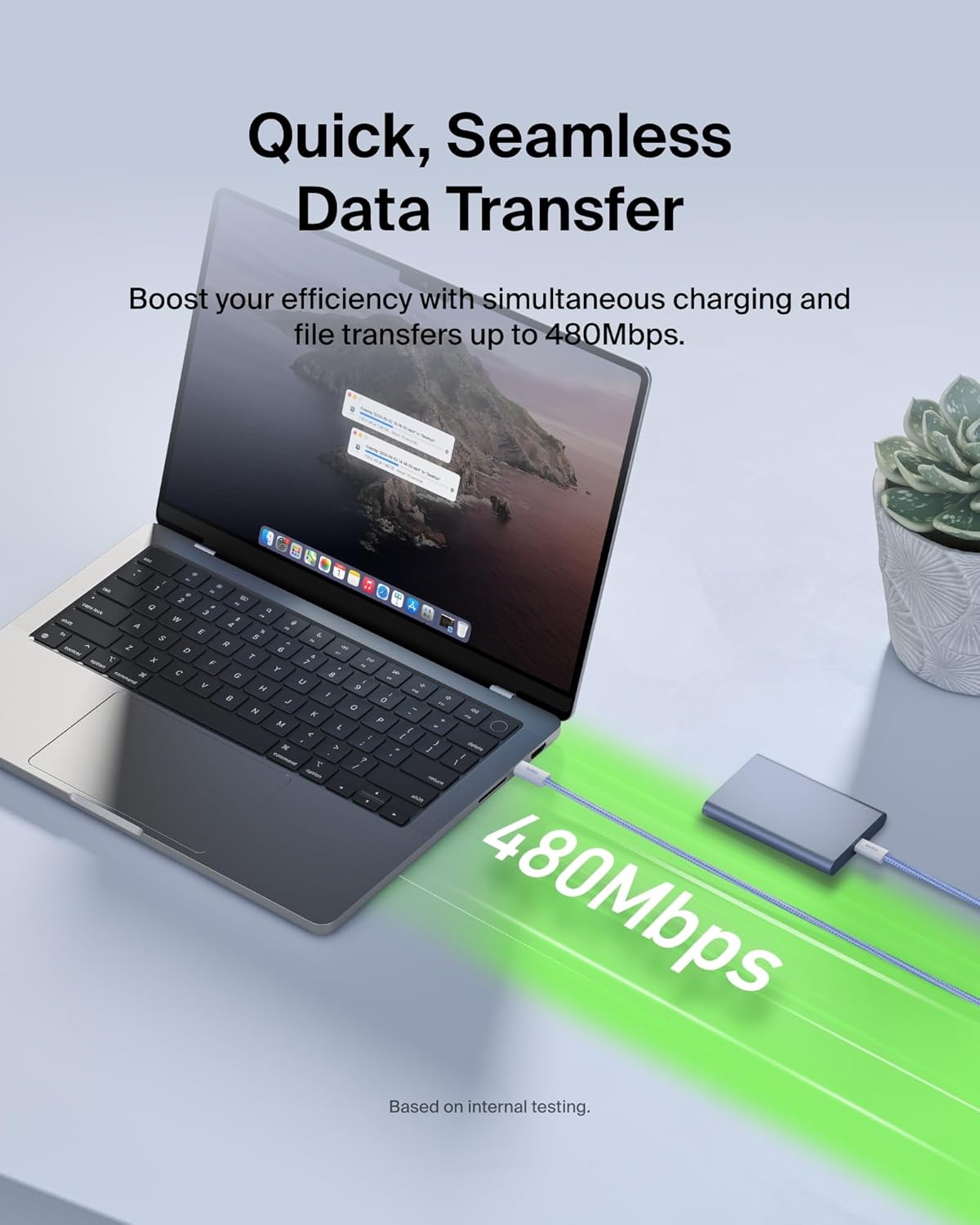 Belkin USB C to USB C Cable, 6.6ft, 60W - Type C Charger, iPhone Charger Cord, Soft, Braided, Flexible for iPhone 16, Galaxy S25, Pixel 9, Airpods, iPad Pro, Tablet & More, Travel Essentials - Blue