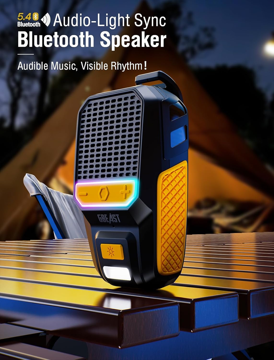 GBEAST Wearable Bluetooth Speaker, Clip-On Mini Portable Speakers All Day Playtime Waterproof Built-in Mic for Hands-Free Music/Calls Bluetooth Speaker with RGB/Flashlight for Jobsite/Outdoor/Golf