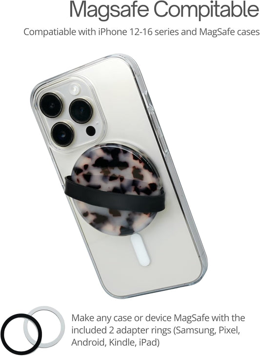 Heesch Tortoise Magnetic Phone Grip Loopy for Phone Case Ring Holder for iPhone Girly Finger Loop for Back of Phone Cute Mag Safe Grip Strap for Hand Removable MagSafe Accessories, Ivory Tortoise
