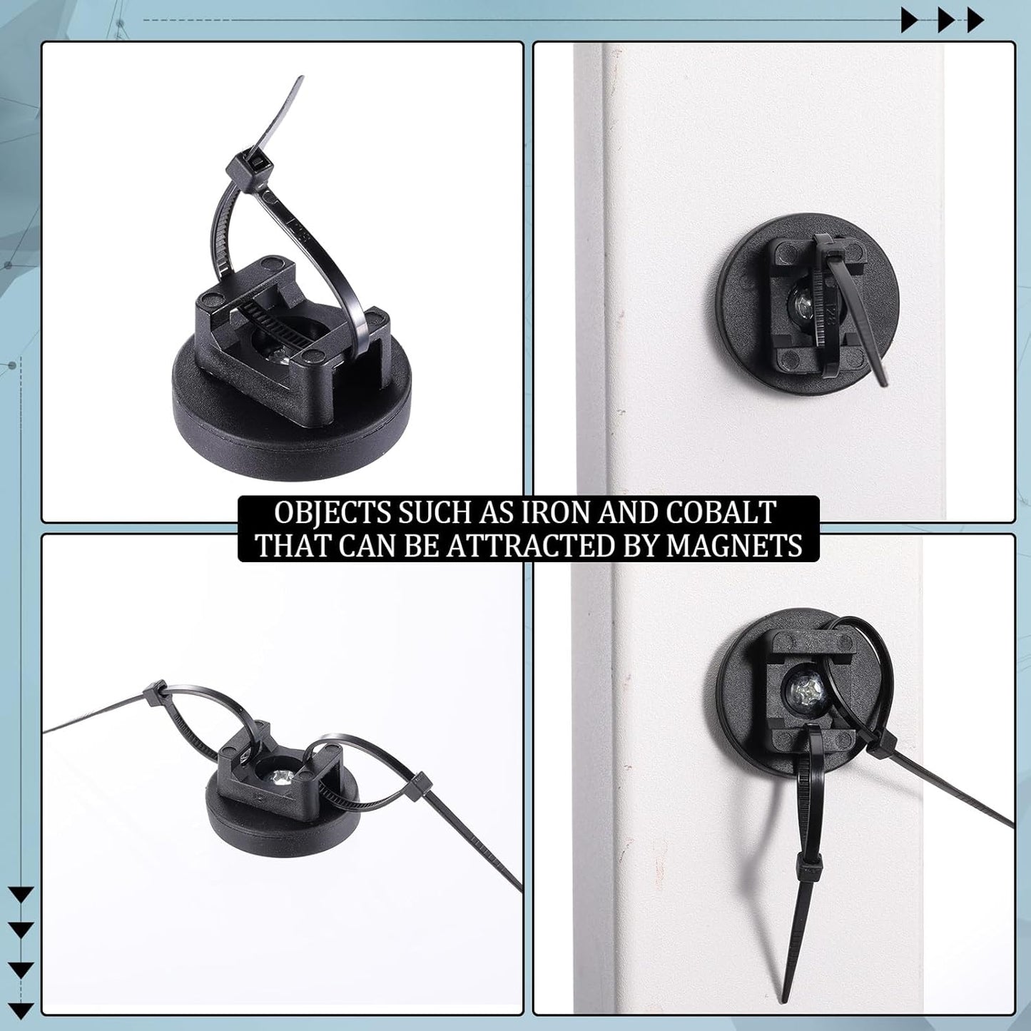 Yookeer 120 Pieces Magnetic Zip Tie Mount Multipurpose Cable Holder Magnets Magnetic Wire Management Bases with Heavy Duty Zip, Mount Nylon Cable Ties in Total (31mm)