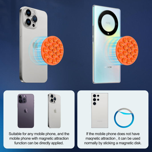 Silicone Suction Cup Phone Mount, Magnetic Suction Phone Case Stand, Mirror Shower Phone Holder, Perfect for Selfies and Videos Creators, Hands Free Holder Mount-Orange
