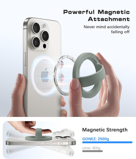 GONEZ Magnetic Phone Grip Compatible with MagSafe, Removable Silicone Loop Grip, Phone Ring Holder for Back of Phone for iPhone 16/15/14/13/12 Series, Calke Green