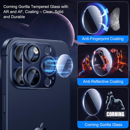 Esanik 2 Pack for iPhone 15 Pro/iPhone 15 Pro Max Camera Lens Protector (Blue Titanium)