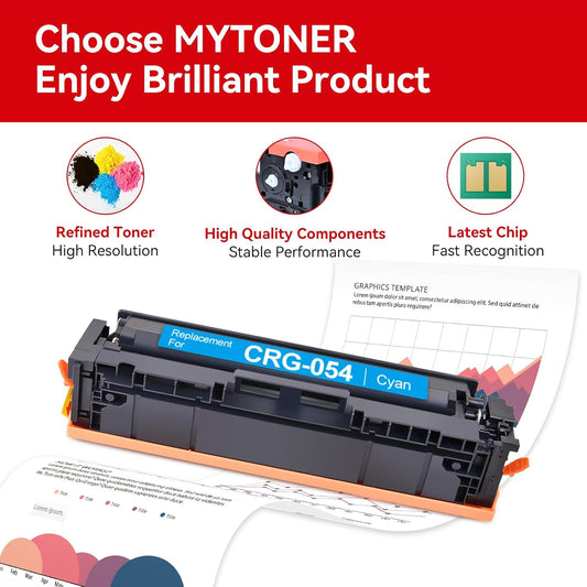 MYTONER 054 Toner Cartridge Set Replacement for Canon 054 054H CRG-054 for Color imageCLASS MF644Cdw MF642Cdw LBP622Cdw MF641Cw Printer 4 Pack High Yield Ink (Black Cyan Yellow Magenta)