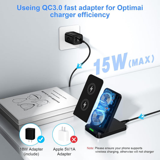 Wireless Charger Fast Charging Stand for Samsung Galaxy S25 FE/S25Ultra/S24 Plus/S23+/S22/S21/S20/S10, Wireless Phone Charger Android Desk Charging Station for Google Pixel 9 Pro XL/8 with 18W Adapter