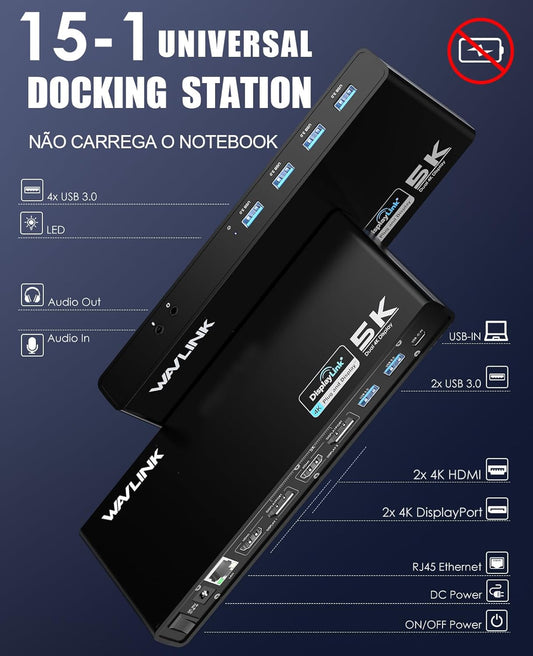 WAVLINK Pro Dual 4K@60Hz Universal Docking Station | USB 3.0/USB-C Laptop Dock for Mac & Windows | 2 HDMI/DP Monitors, Gigabit Ethernet, 6 USB 3.0 | Home Office & Multi-Screen Productivity.