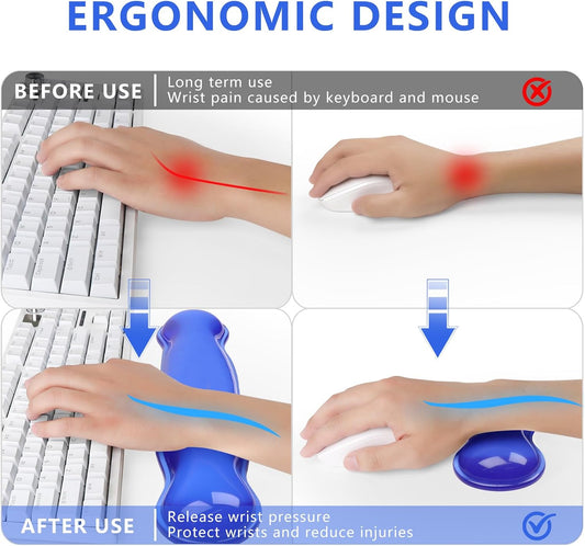 Gel Keyboard and Mouse Wrist Rest, Cute Wrist Support and Arm Support Keyboard Rest for Keyboard and Mouse Typing Pain Relief,Suitable for Office/Computer/Laptop/Gaming (Transparent Blue Set)