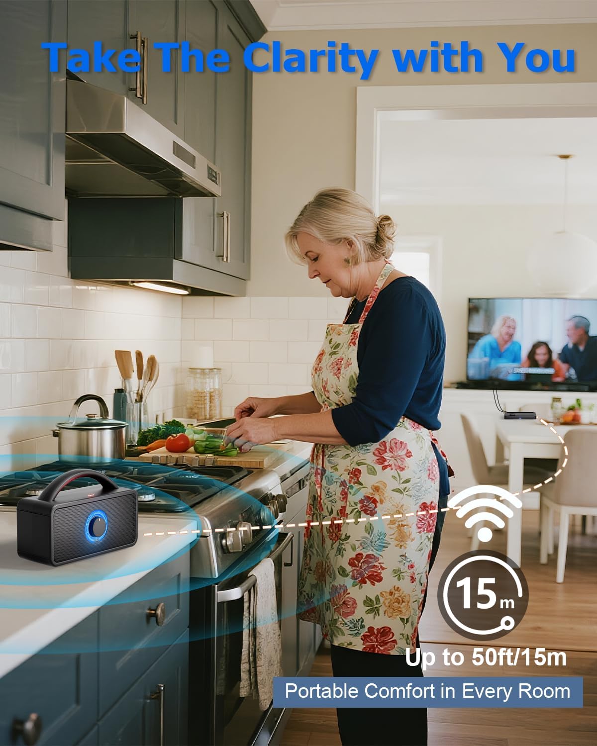 Wireless TV Speaker, Portable TV Audio Amplifier with Voice Clarifying Mode, Home TV Speakers with AUX/Optical/HDMI Input, 20-Hour Playback, Easy Plug & Play