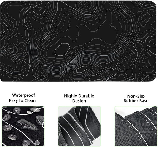 Topographic Mouse Pad Set, Extended Mouse Pad+Keyboard Wrist Rest, Memory Foam Ergonomic Easy Typing, 4Pcs (35.4×15.7 in) Desk Pad Set for Home Office Study Game-Topographic Contour