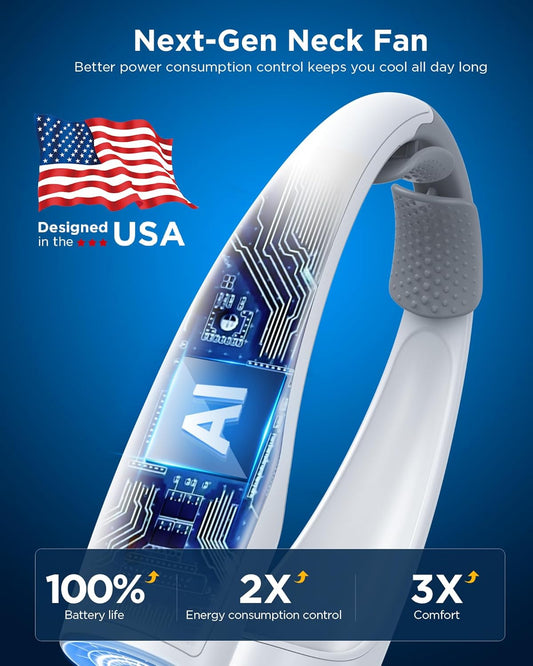 AI Neck Fan, 4 Speeds Adjustable Portable Personal Fan Rechargeable, 4000 mAh Battery Faster Cooling Wearable Fan, Ultra Quiet for Home, Office, Travel, Outdoor