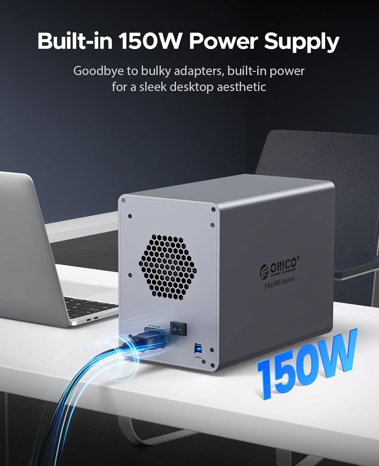 ORICO 5 Bay DAS Hard Drive Enclosure USB 3.0 for SATA 3.5 inch SSDs HDDs Bracket-Free External Hard Drive Bay Max up to 110TB ( Alluminum Alloy) -9858U3