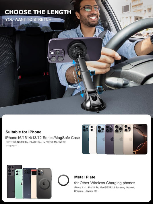 for MagSafe Car Mount Charger, Magnetic Wireless Fast Charging for iPhone16,15,14, 13, 12 Pro Max,Plus,Mini,3-in-1 Vent/Dash/Windshield Auto-Alignment Phone Holder(No 36W QC3.0 Adapter)