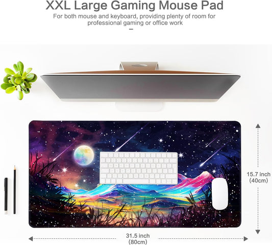 Lokigo Desk Pad Moon Meteor, Big Mouse Pad Mountains Boys Girls Extended Large Gaming Mouse Pad for Desk Non-Slip Rubber Base Stitched Edges DeskMat Work Office Laptop Keyboard DeskMatt