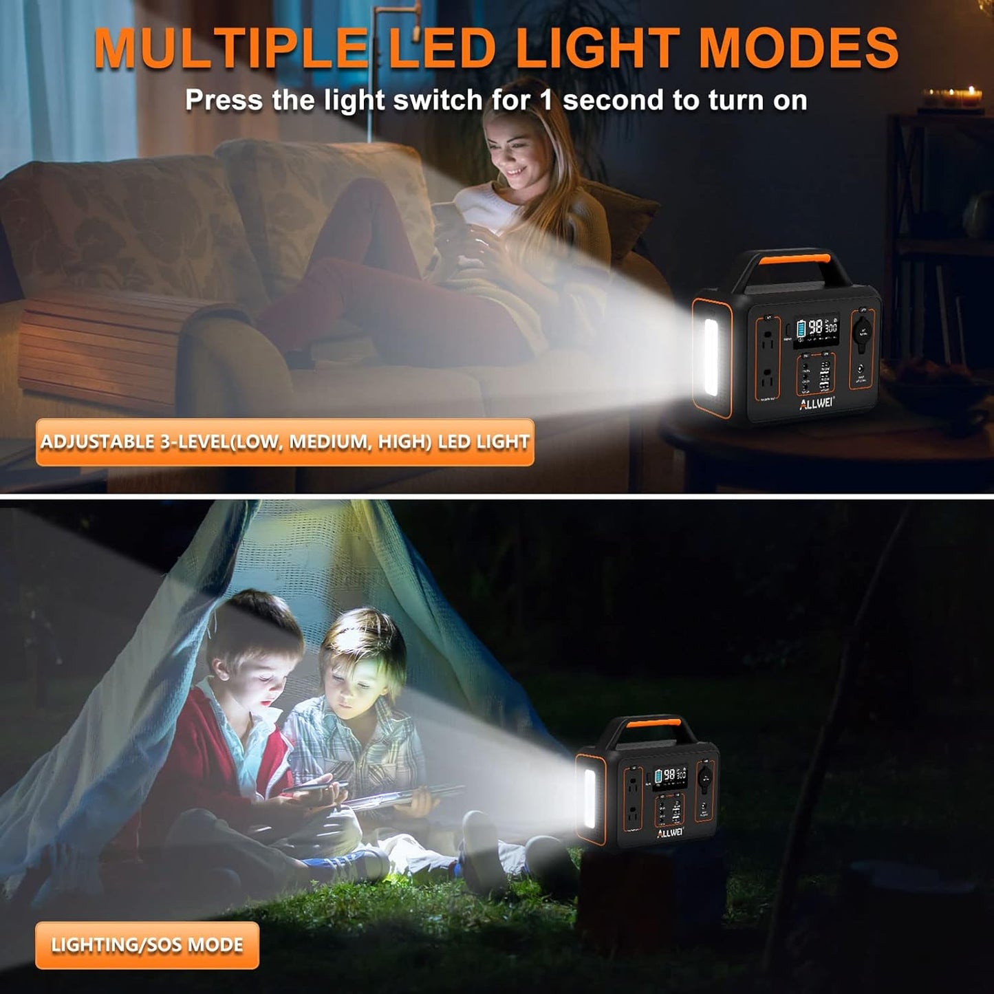 ALLWEI Portable Power Station 300W, 280Wh Solar Generator with 110V Pure Sine Wave AC Outlet, Backup Lithium Battery Generator for CPAP Outdoor RV Camping Emergency Home Use