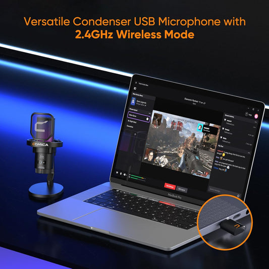 COMICA EJoy Uni Pro Wireless Gaming USB Microphone, Noise Cancellation RGB Condenser Mic with Mute, Gain, Monitoring, Pop Filter&Shock Mount for Recording, Streaming, Podcast, PS5, PS4, PC, YouTube