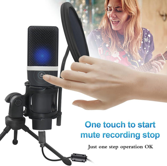USB Gaming Microphone, Condenser Microphone, Podcast Microphone for PC, Plug & Play, Cardioid Polar Pattern, One-Touch Mute, for Streaming, Podcast, YouTube Videos