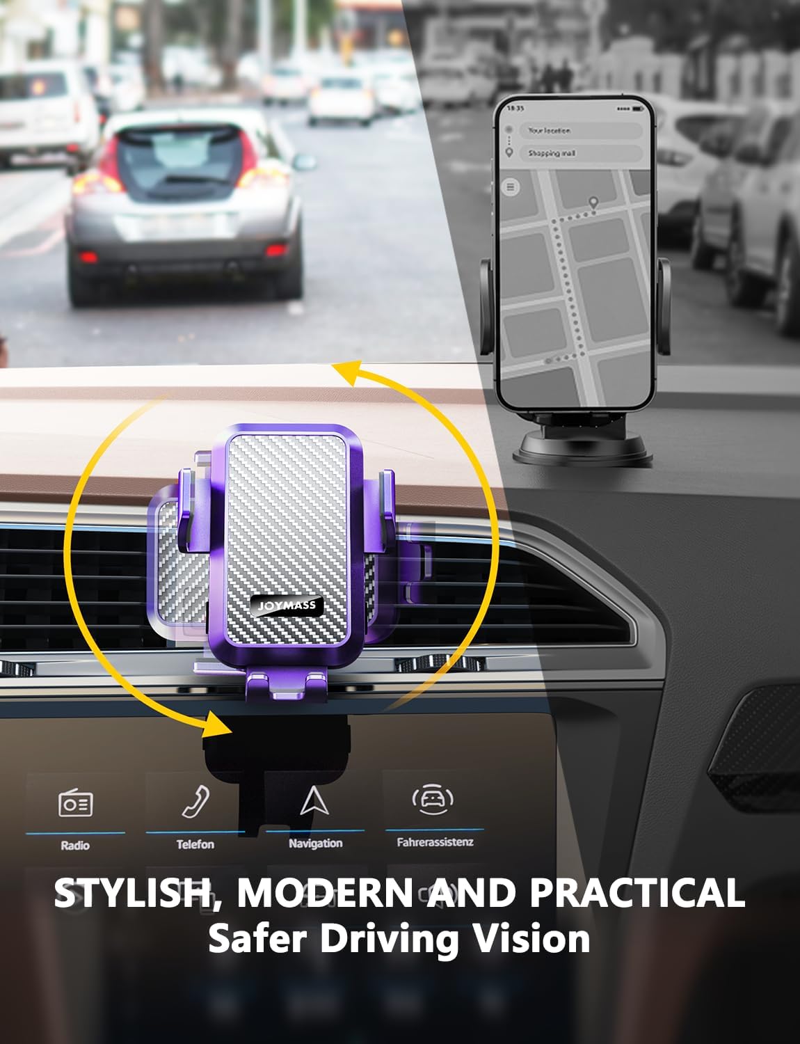 Wireless Car Charger, 15W Fast Charging Auto Clamping Car Charger Cell Phone Holder Mount Vent for iPhone 15 14 13 12 Mini Pro Max, Samsung Galaxy S24 Ultra S23 S22 S21+ Note 20, etc - Purple