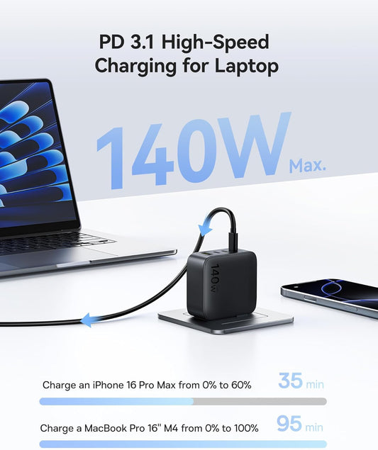 Baseus PD3.1 140W USB C Charger, PPS Fast Charger Type C, Fast Charging Block for MacBook Air/Pro, Pixelbook, iPad, iPhone 17/16 Series, Galaxy S25 Ultra and More