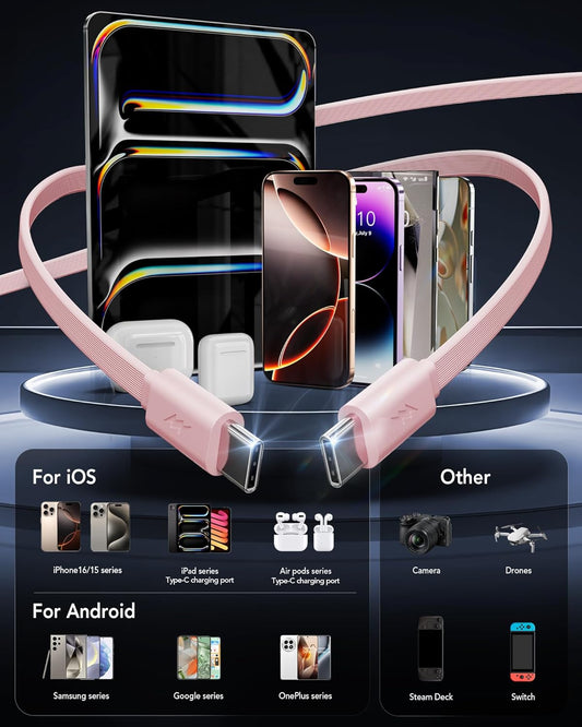 Retractable USB C Charger Wall Plug with Dual 35.5in/90cm Type C Cables Cords,40W Fast Charging Foldable Block Multi Charger for All Devices for iPhone 16/15/14/13/12/11,iPad,Galaxy,Pixel