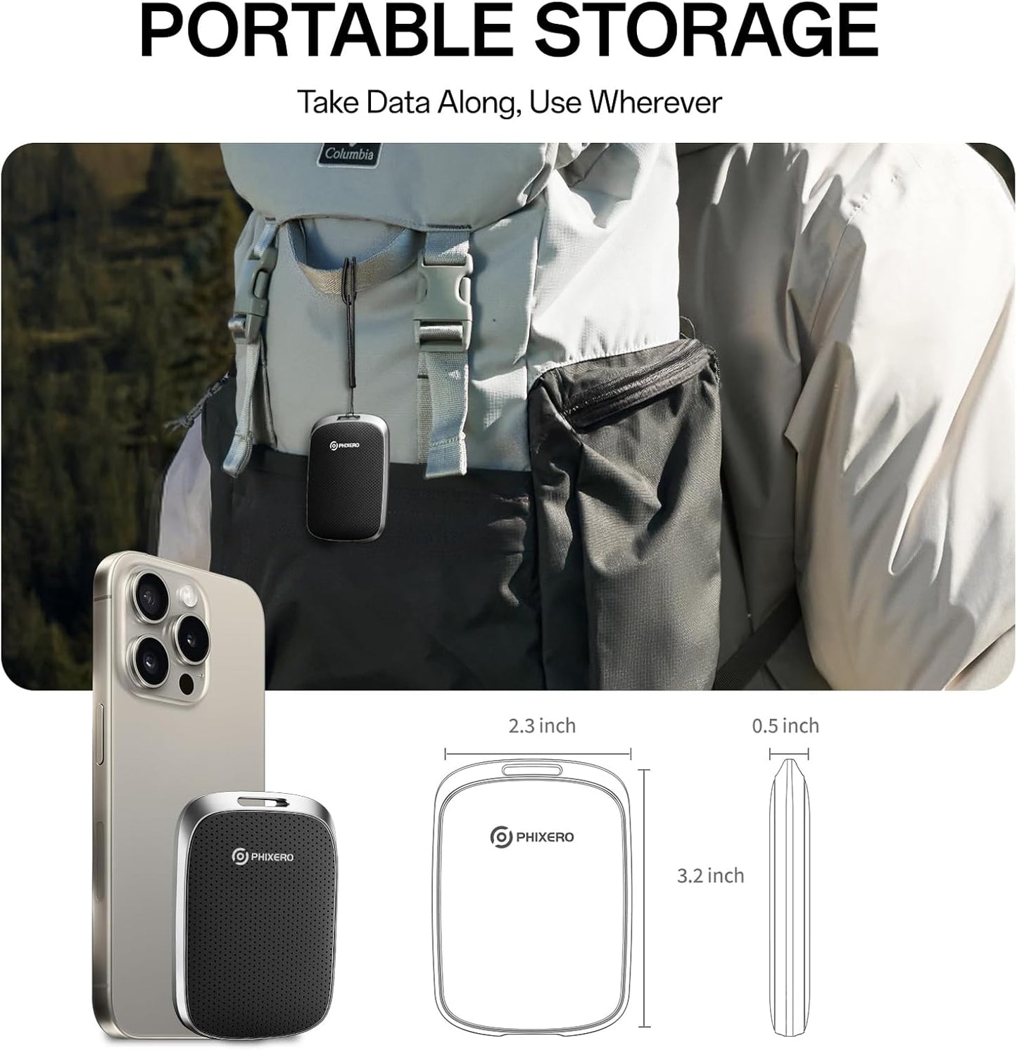 PHIXERO P5PLUS Portable SSD 256GB Up to 550MB/s, USB 3.2 Gen 2 External Solid State Drive,USB C to C&A for Smartphone,Tablet,PC,Labtop (Black)